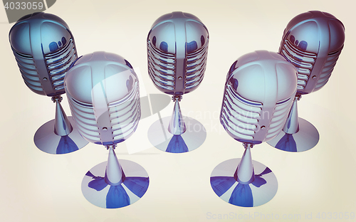 Image of 3d rendering of a microphones. 3D illustration. Vintage style.