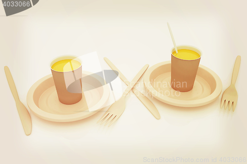 Image of Orange juice in a fast food dishes. 3D illustration. Vintage sty