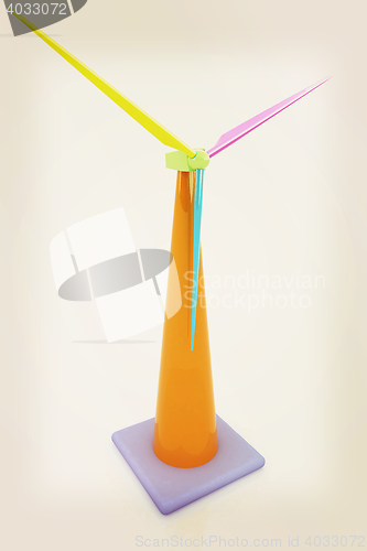 Image of Wind turbine isolated on white . 3D illustration. Vintage style.