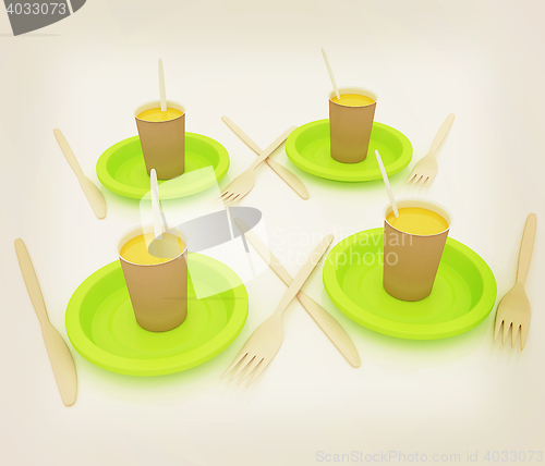 Image of Orange juice in a fast food dishes. 3D illustration. Vintage sty