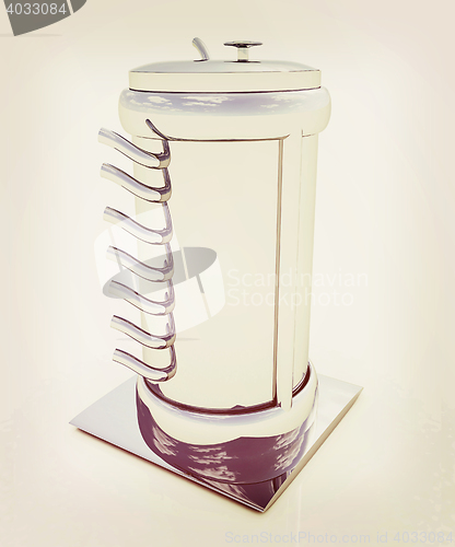 Image of Abstract chrome metal pressure vessel. 3D illustration. Vintage 