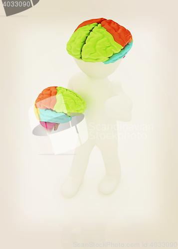 Image of 3d people - man with a brain. 3D illustration. Vintage style.