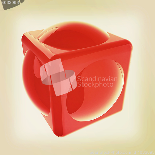 Image of Sphere in a cube 3d design element. 3D illustration. Vintage sty