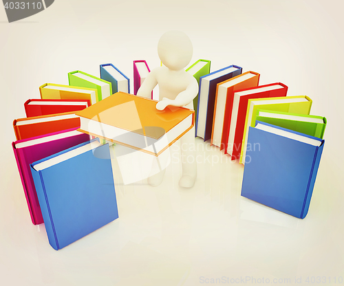 Image of 3d white man with and books . 3D illustration. Vintage style.