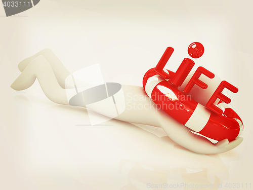 Image of Man with life ring. 3d rendered illustration. 3D illustration. V