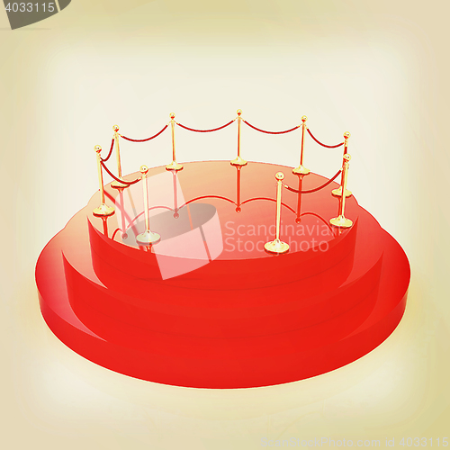 Image of 3D podium with gold handrail . 3D illustration. Vintage style.