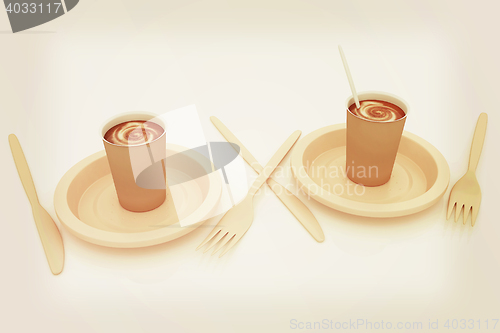 Image of Coffe in fast-food disposable tableware. 3D illustration. Vintag