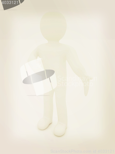 Image of Happy 3d business man showing copy space, isolated on white . 3D