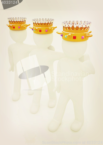 Image of 3d people - mans, persons with a golden crown. Kings. 3D illustr