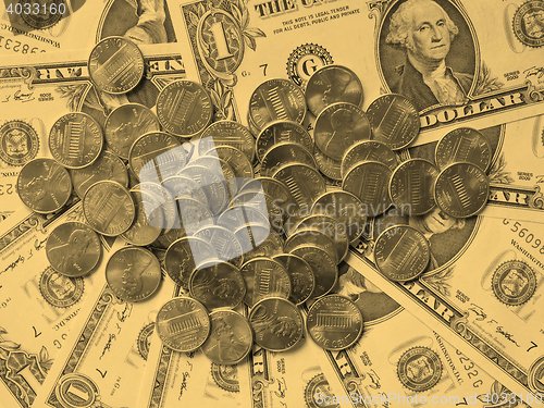 Image of Dollar coins and notes - vintage