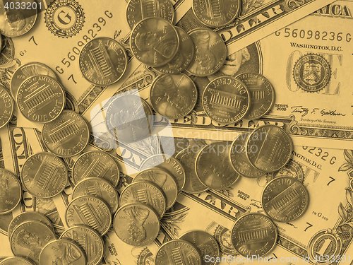 Image of Dollar coins and notes - vintage