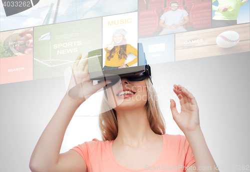 Image of woman in virtual reality headset or 3d glasses