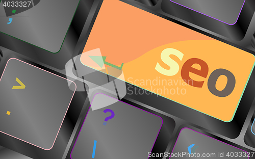 Image of SEO button on the keyboard. Business concept vector keyboard key. keyboard button. Vector illustration