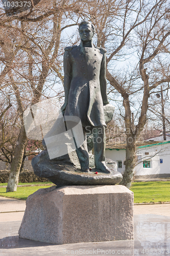 Image of Taman, Russia - March 8, 2016: Close-up of Mikhail Lermontov monument in the city center of Taman