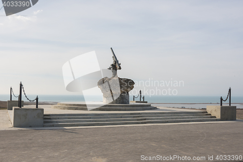 Image of Taman, Russia - March 8, 2016: Monument to Soviet paratroopers - Lender gun with armored BKA 73 Azov flotilla Black Sea Fleet, who died 11.02.1943 in Kerch-Eltigen Operation