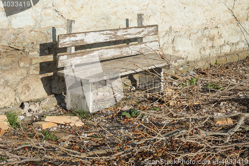 Image of Old abandoned shop at an old wall