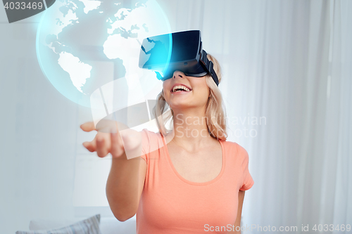 Image of woman in virtual reality headset or 3d glasses