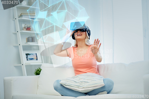 Image of woman in virtual reality headset or 3d glasses