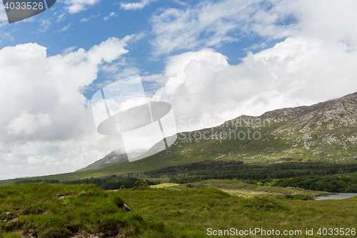 Image of view to plain and hills at connemara in ireland