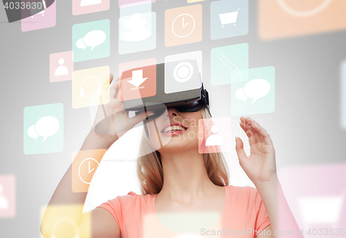 Image of woman in virtual reality headset or 3d glasses