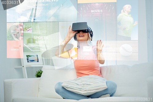 Image of woman in virtual reality headset or 3d glasses