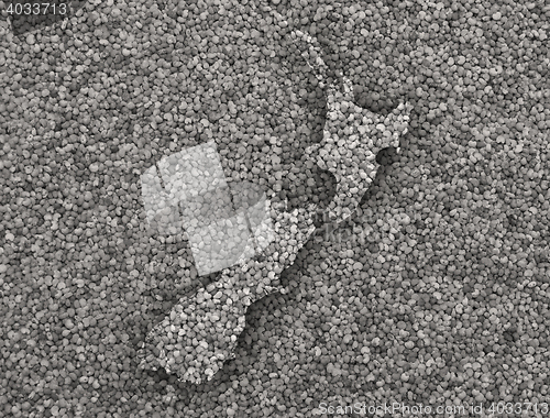 Image of Map of New Zealand on poppy seeds