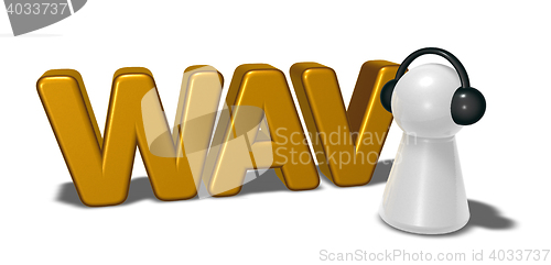 Image of wav tag and pawn with headphones - 3d rendering