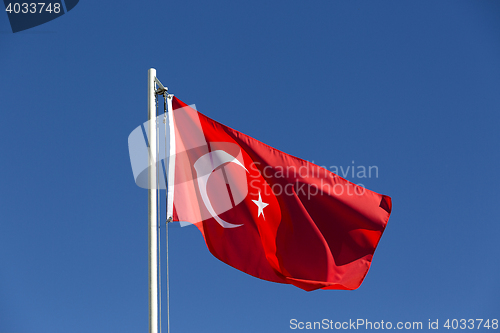 Image of National flag of Turkey on a flagpole