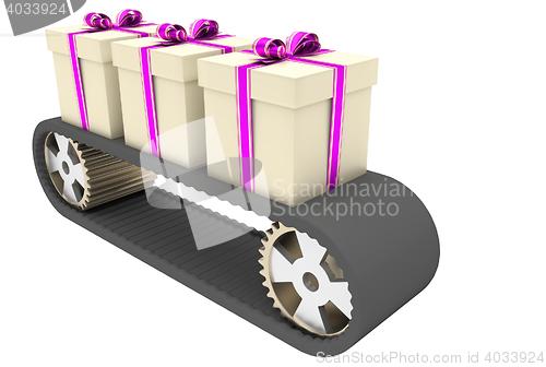 Image of conveyer belt and gifts