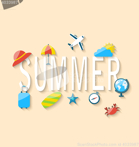 Image of Travel Summer Background with Tourism Objects and Equipments