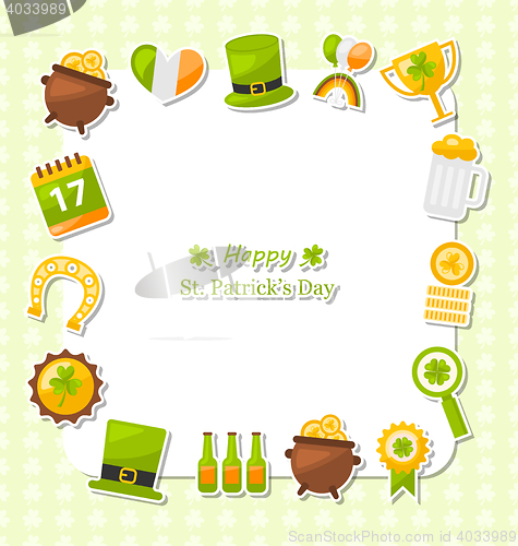Image of Celebration Card with Traditional Symbols for St. Patricks Day