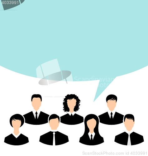 Image of Unity of business people team with speech bubble