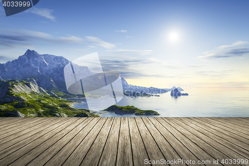 Image of a wooden jetty with a beautiful scenery