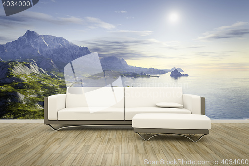 Image of photo wall mural sofa floor landscape