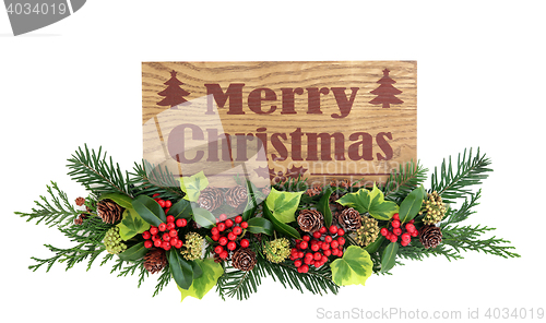 Image of Merry Christmas Sign and Flora Decoration