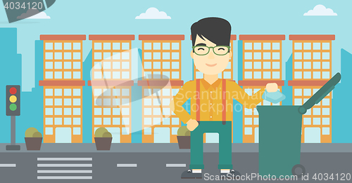 Image of Man throwing away trash vector illustration.