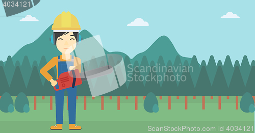 Image of Lumberjack with chainsaw vector illustration.