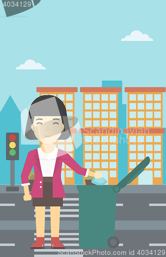 Image of Woman throwing away trash vector illustration.