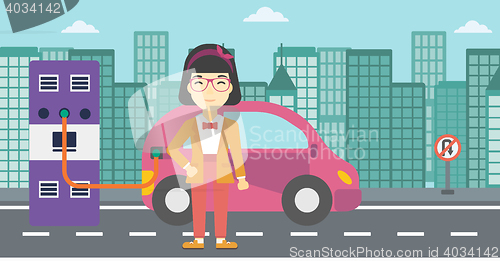 Image of Charging of electric car vector illustration.