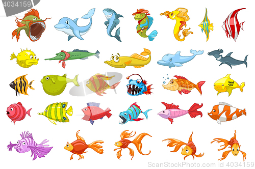 Image of Vector set of fish illustrations.