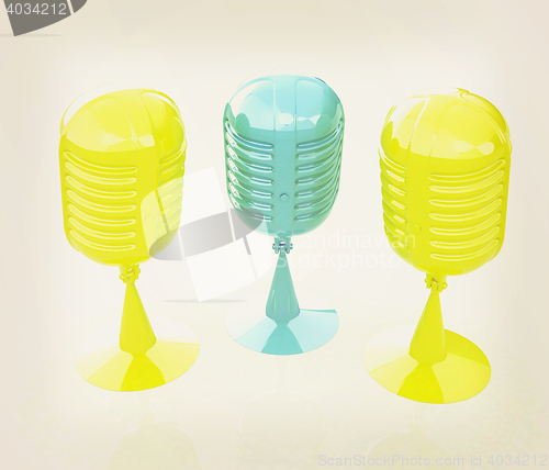 Image of 3d rendering of a microphones. 3D illustration. Vintage style.