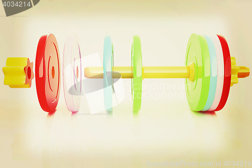Image of Colorful dumbbells are assembly and disassembly on a white backg