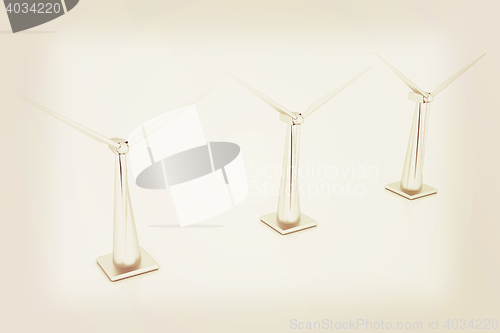 Image of Wind turbine isolated on white . 3D illustration. Vintage style.