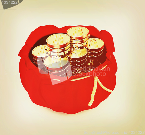 Image of Bag and dollar coins . 3D illustration. Vintage style.