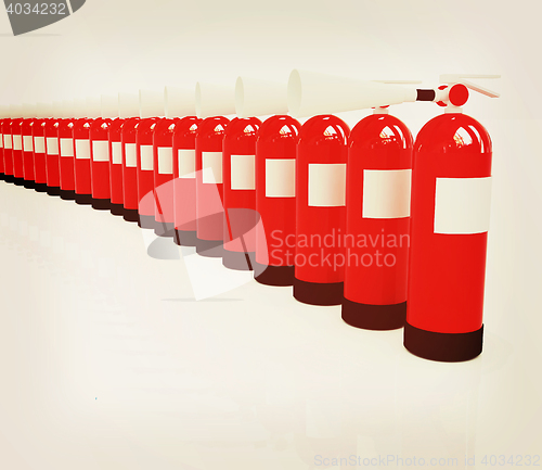 Image of Red fire extinguishers. 3D illustration. Vintage style.