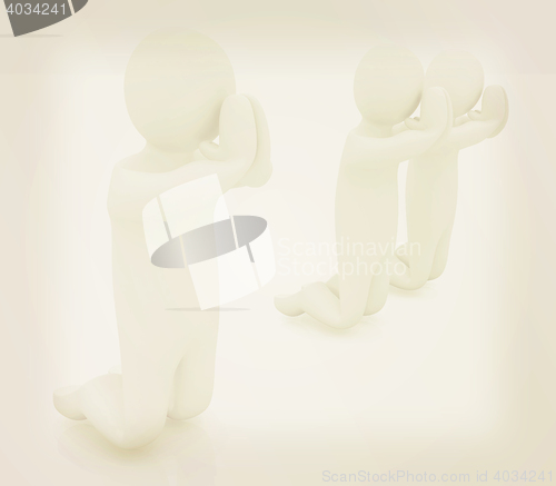 Image of 3d mans on his knees. Christian prayer concept. 3D illustration.