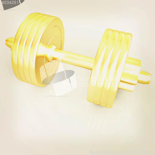 Image of Gold dumbbells on a white background. 3D illustration. Vintage s