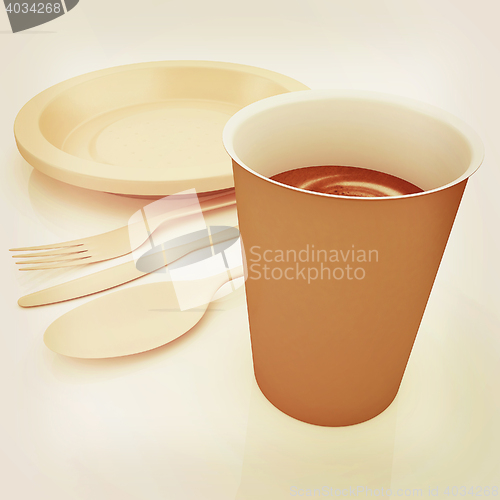 Image of Fast-food disposable tableware. 3D illustration. Vintage style.