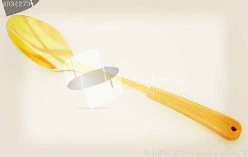 Image of gold long spoon on white background . 3D illustration. Vintage s