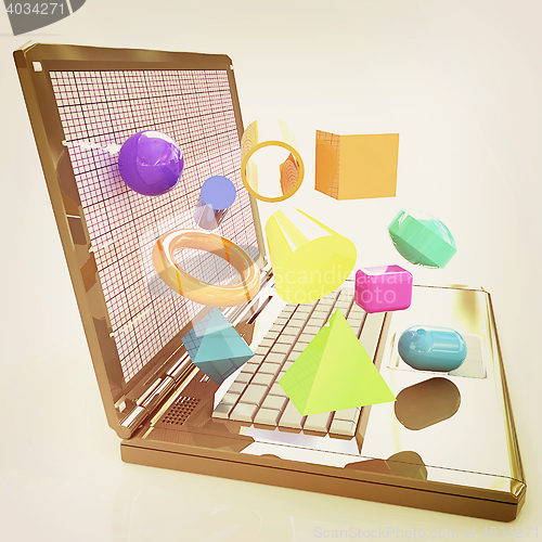 Image of Powerful laptop specially for 3d graphics and software . 3D illu